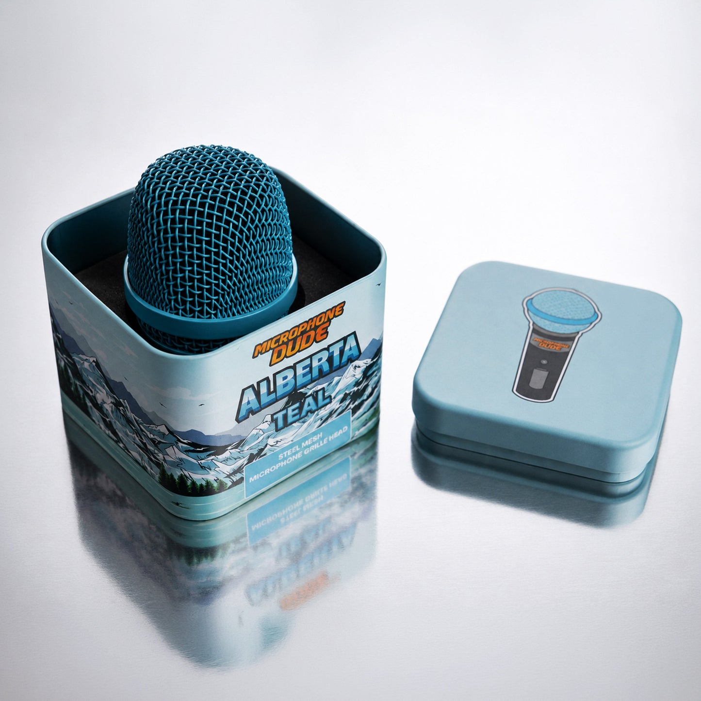 Alberta Teal replacement grille fitted to a Sennheiser e945 microphone