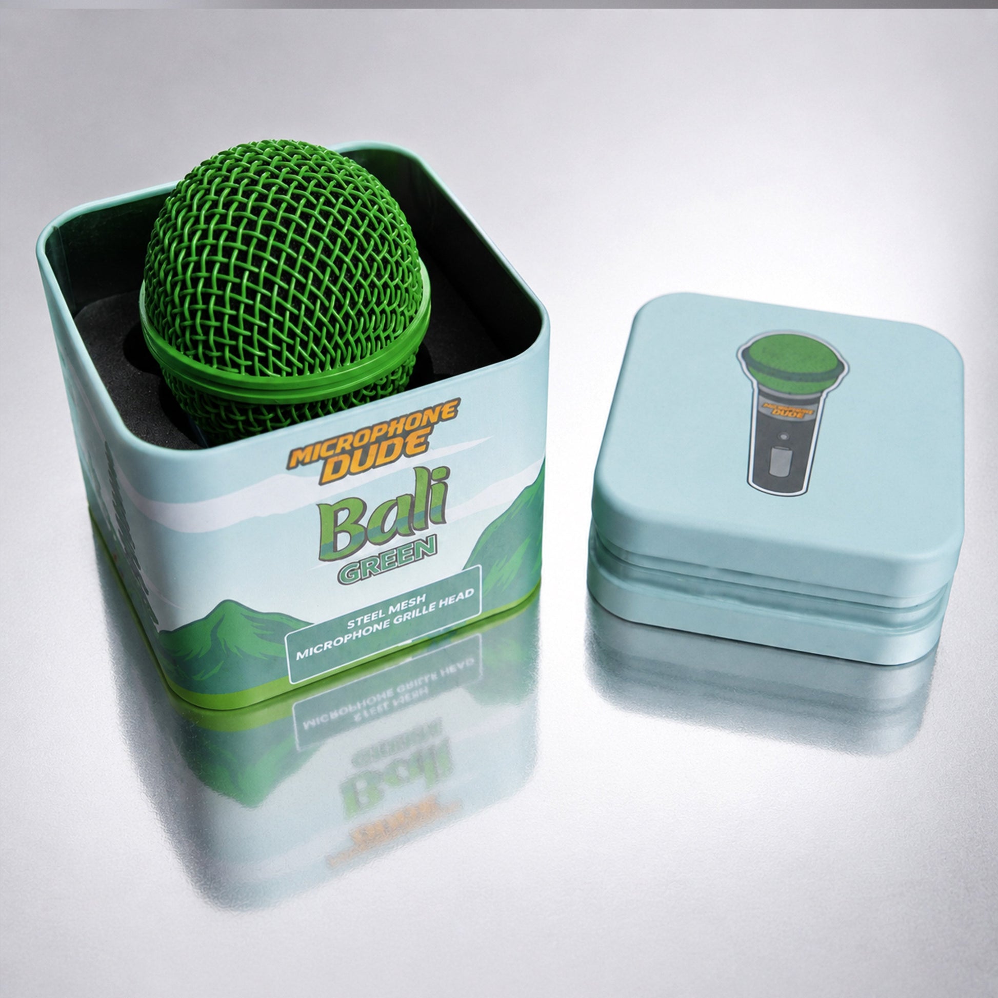 Bali Green replacement grille fitted to a Shure SM58 microphone