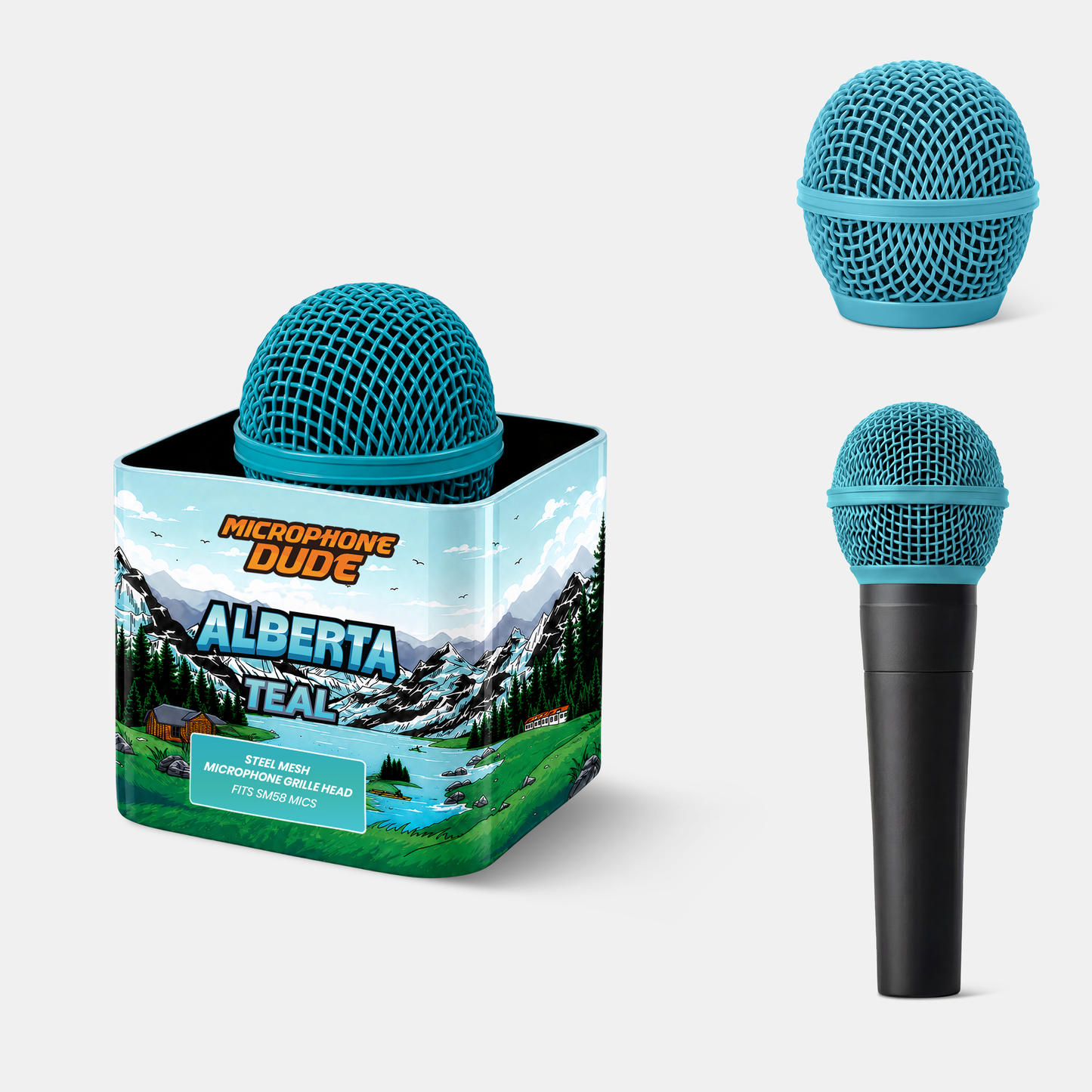 Alberta Teal replacement microphone grille compatible with Shure SM58 by Microphone Dude