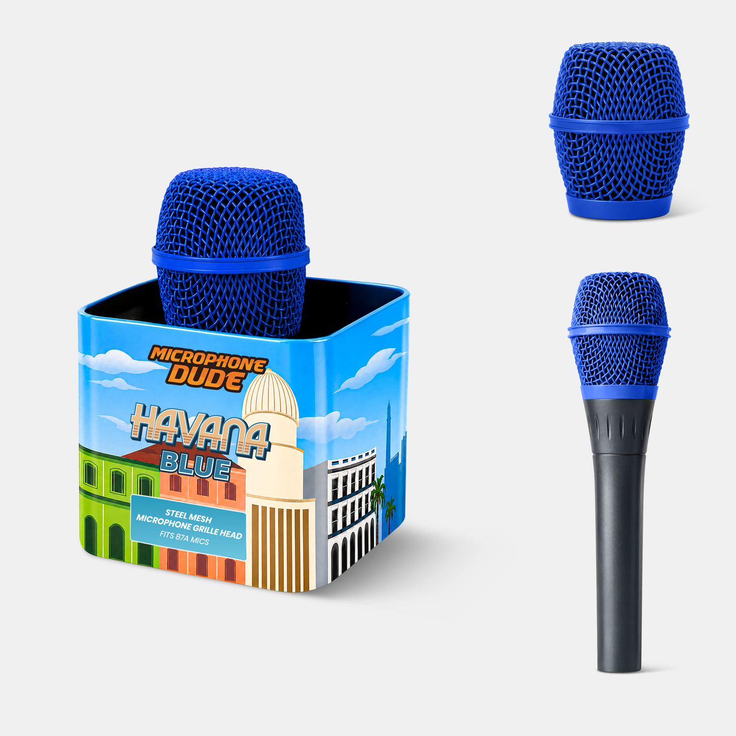Havana Blue replacement microphone grille compatible with Shure Beta 87A by Microphone Dude