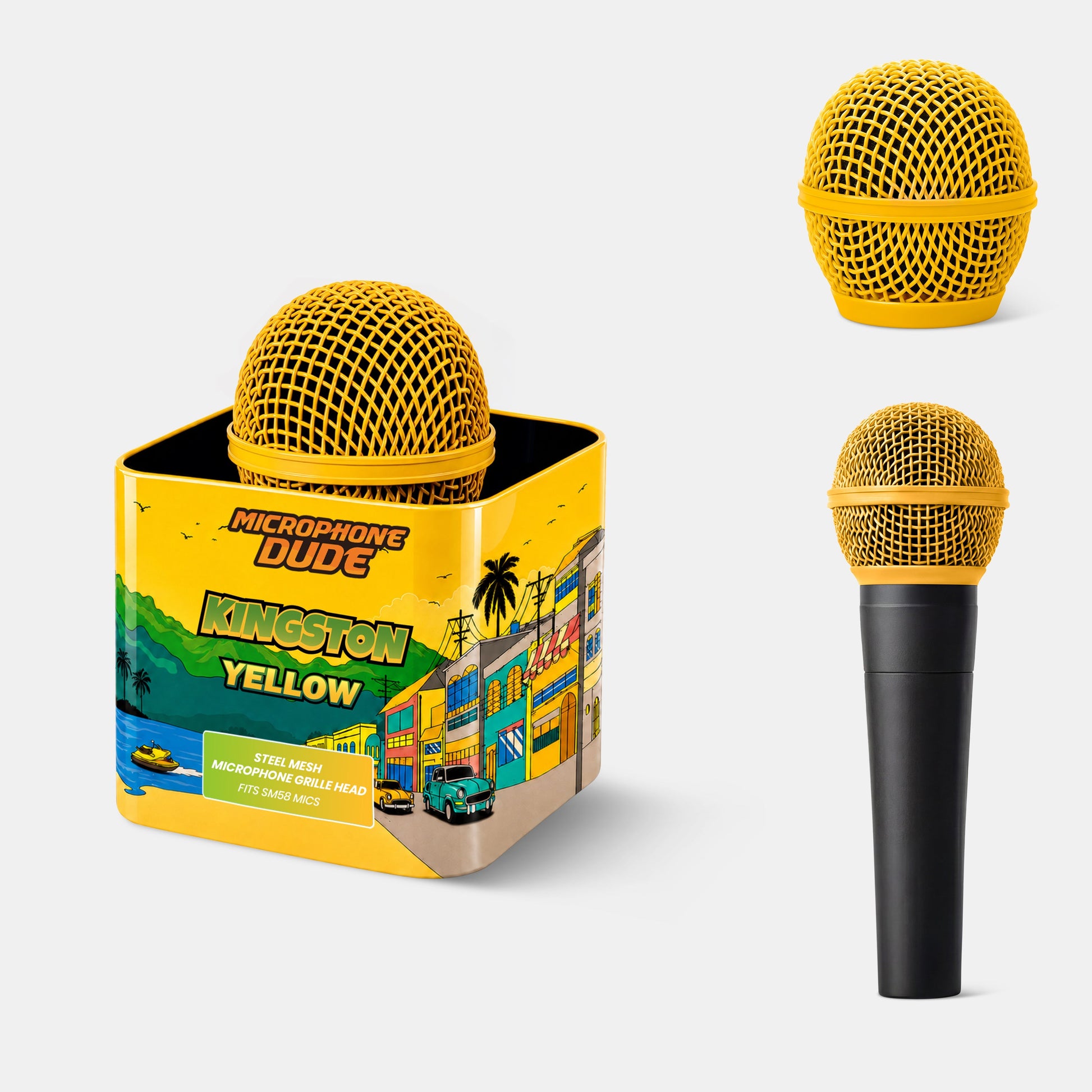 Kingston Yellow replacement microphone grille compatible with Shure SM58 by Microphone Dude