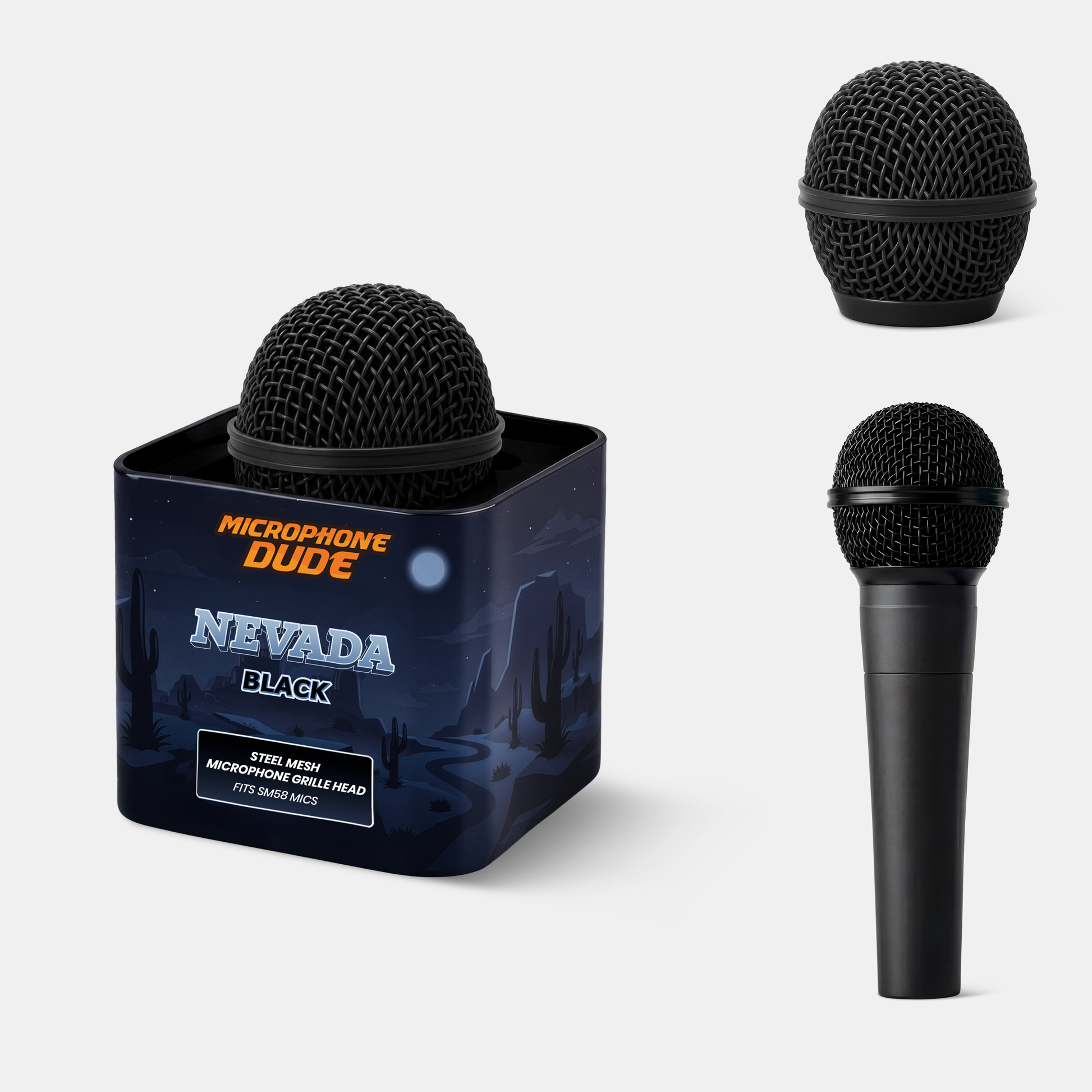 Nevada Black replacement microphone grille compatible with Shure SM58 by Microphone Dude