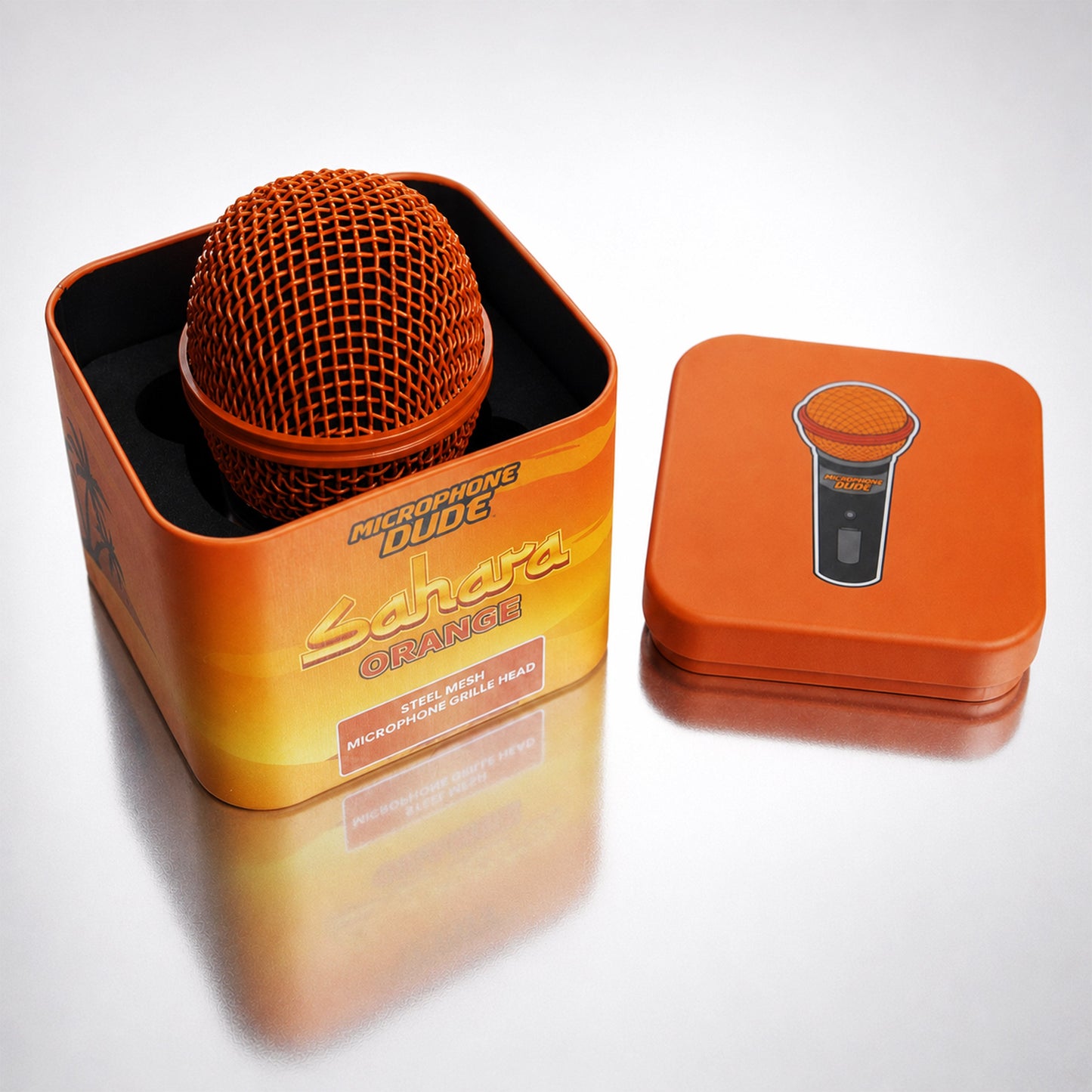 Sahara Orange replacement grille fitted to a Shure SM58 microphone