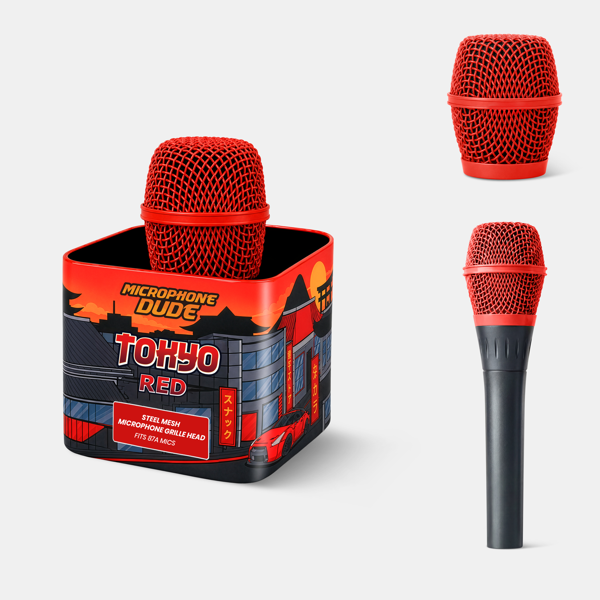 Tokyo Red replacement microphone grille compatible with Shure Beta 87A by Microphone Dude