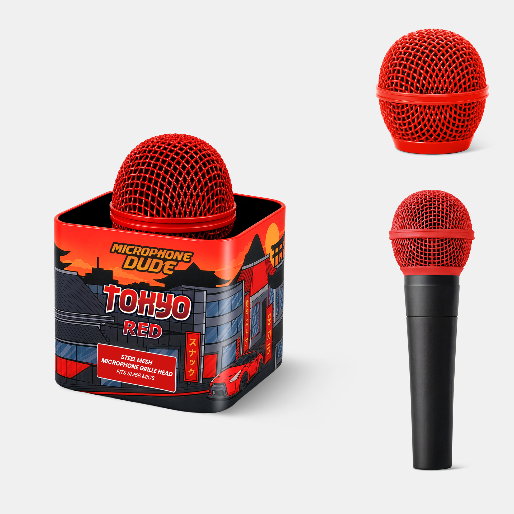 Tokyo Red replacement microphone grille compatible with Shure SM58 by Microphone Dude