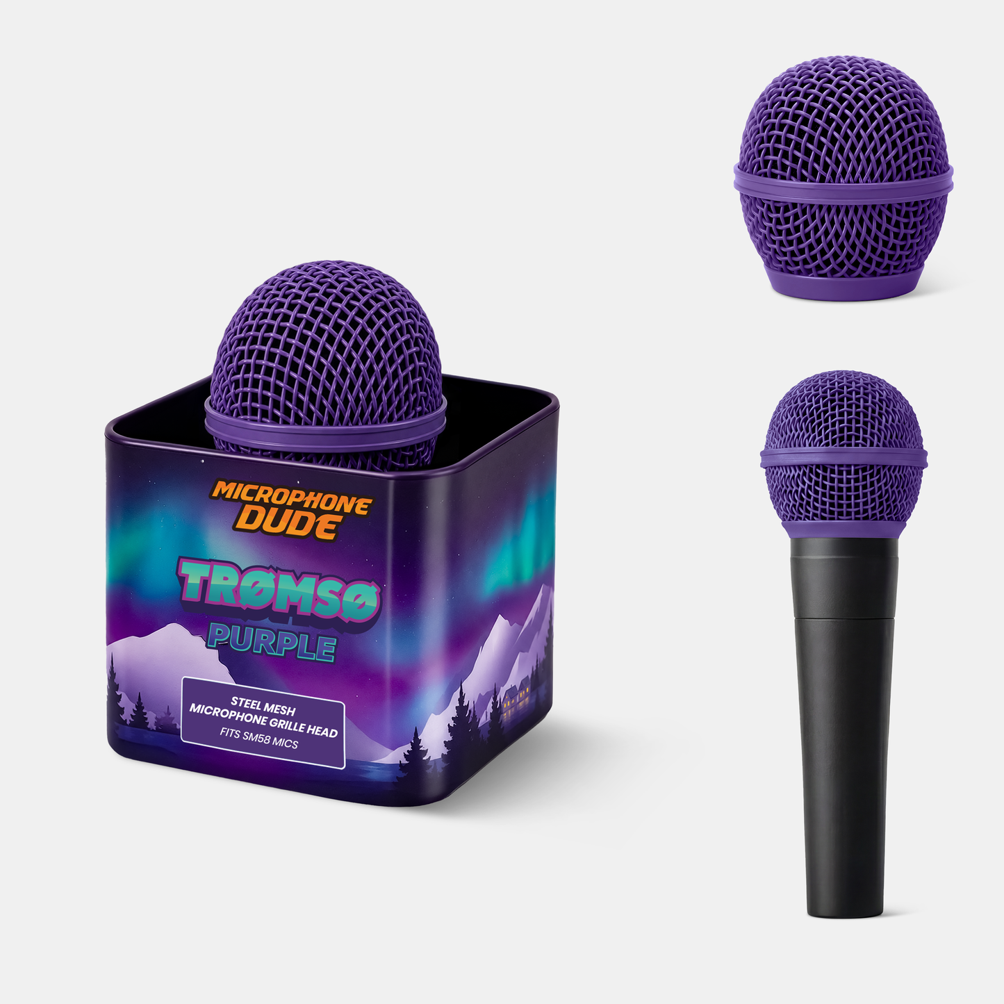 Tromso Purple replacement microphone grille compatible with Shure SM58 by Microphone Dude