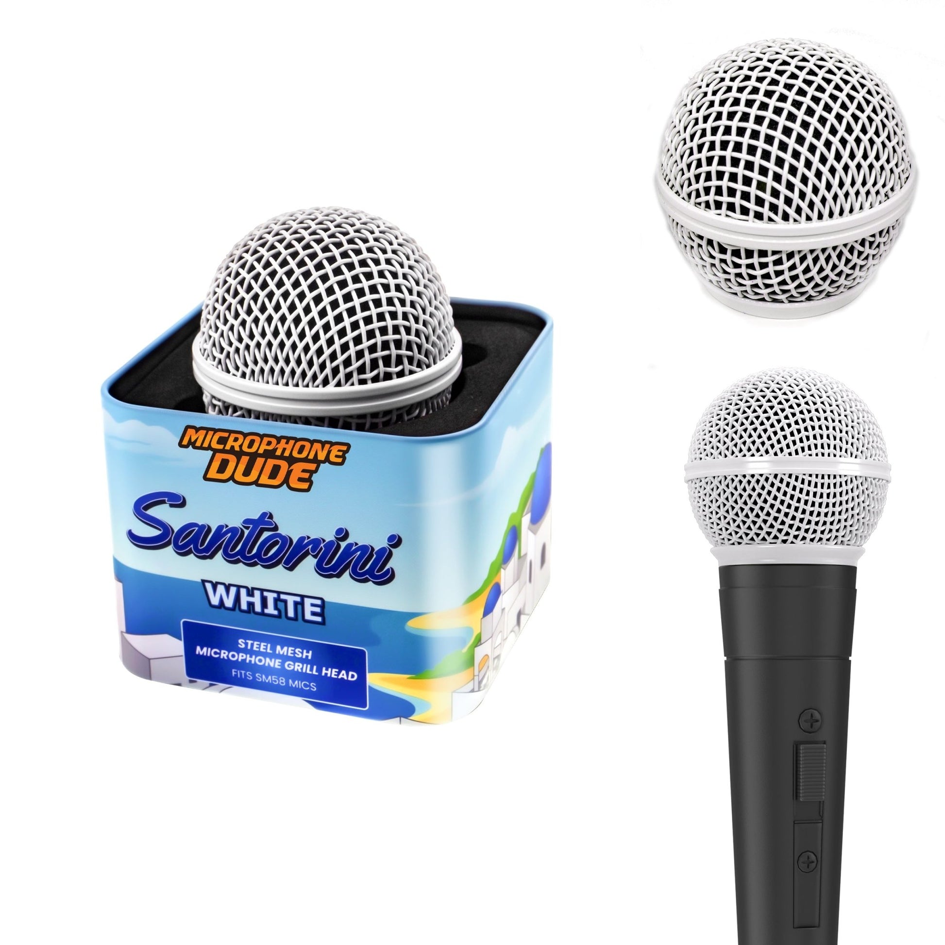 Santorini White - SM58 Replacement Microphone Grille - Microphone Dude