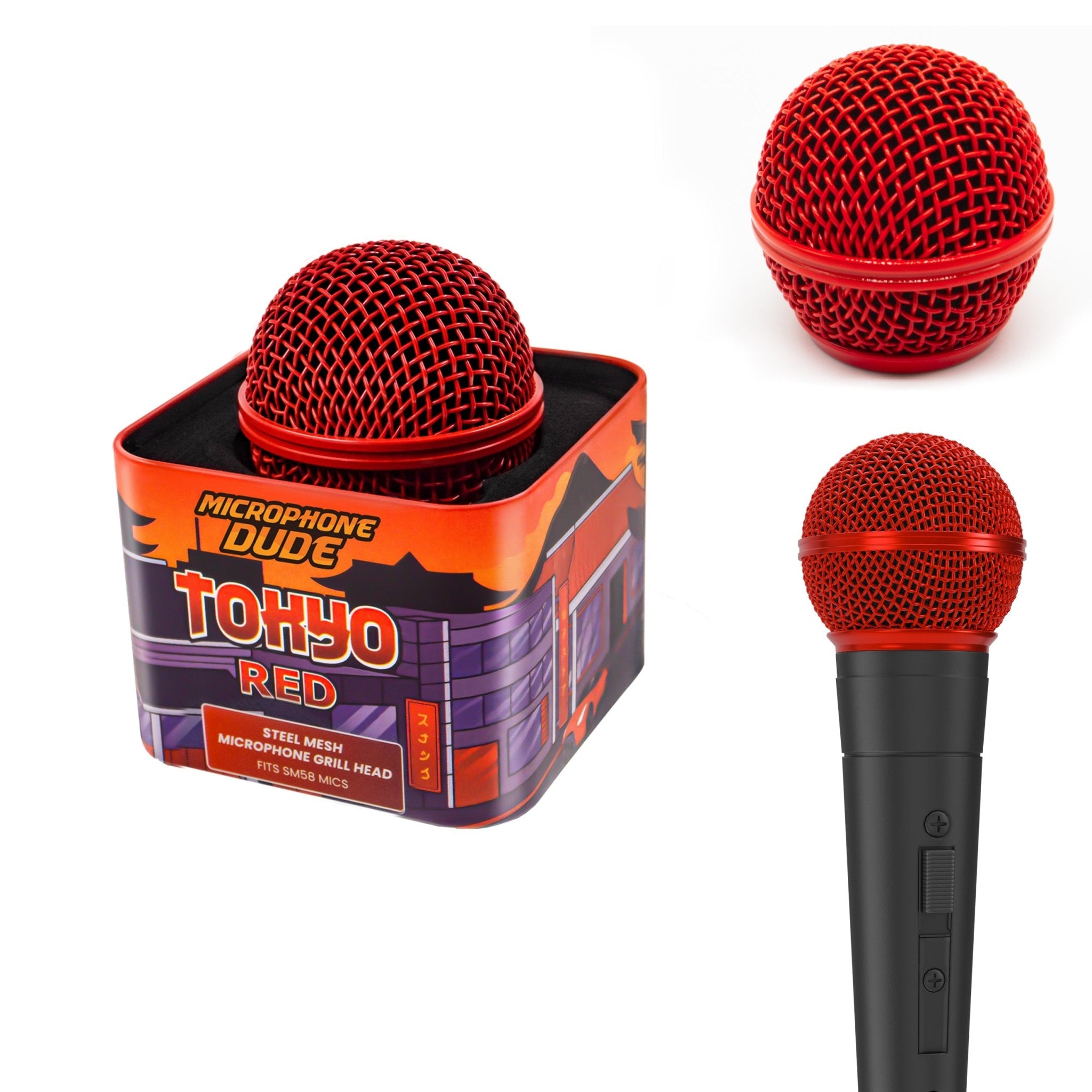 Tokyo Red Shure SM58 Replacement Colour Microphone Grille 